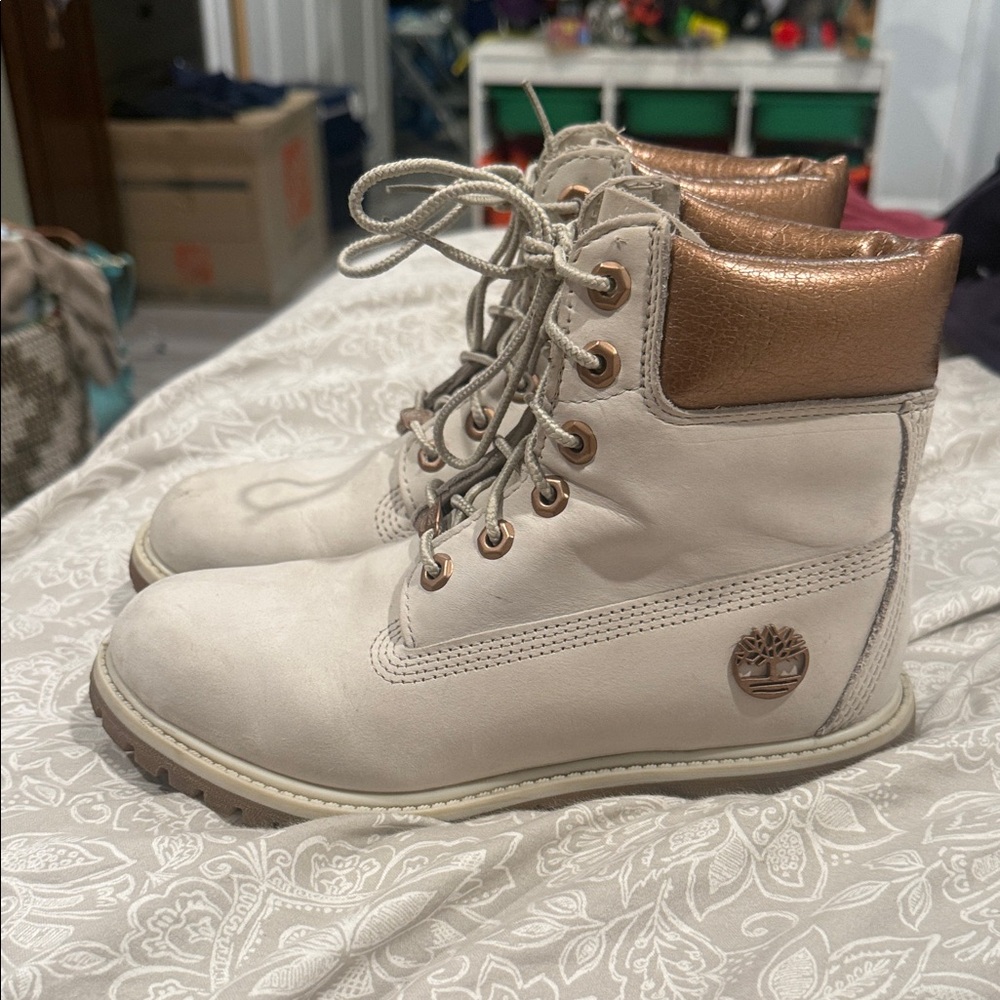 Timberland Kids' Cream and Bronze Boots